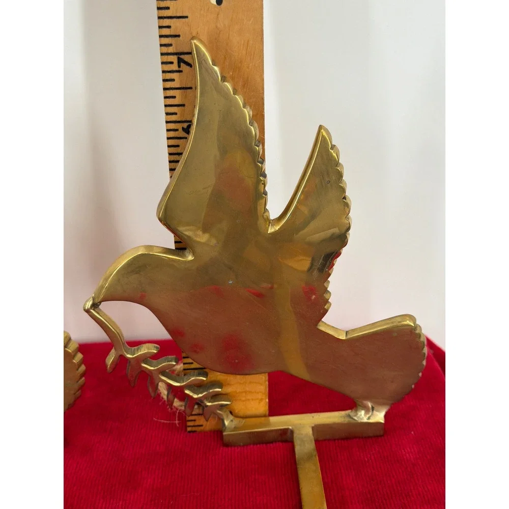 Vintage Solid Brass Dove of Peace Christmas Stocking Holders Pair Gold Mantel